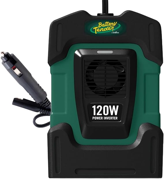 Battery Tender 120 Watt Power Inverter - 12 Volt DC to 115 Volt AC Car Inverter with 5 Volt Dual USB Car Adapter - Portable 120W Power for Camping, Lamps, Phones, and More - 026-0002-DL-WH