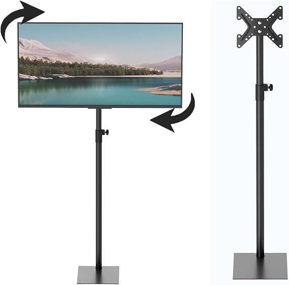 Floor TV Stand 360° Swivel Universal Tall TV Stand Adjustable Height and Tilt Extra TV Floor Standing for 14 to 43 Inch TVs Free Standing TV Mount for Bedroom Office Mall