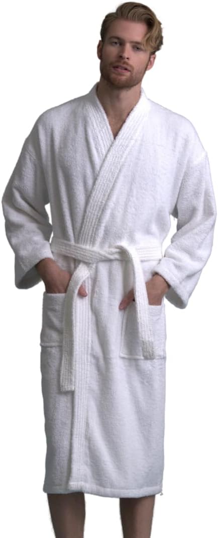 Men's Turkish Terry Kimono Style Bathrobe - 100% Cotton - Comfortable & Absorbent - Soft & Cozy Wear