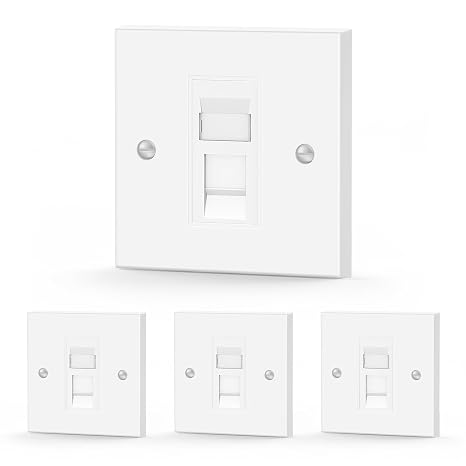 RJ45 Socket Cat6, Ethernet Faceplate, 1 Port, White, 4 Pack