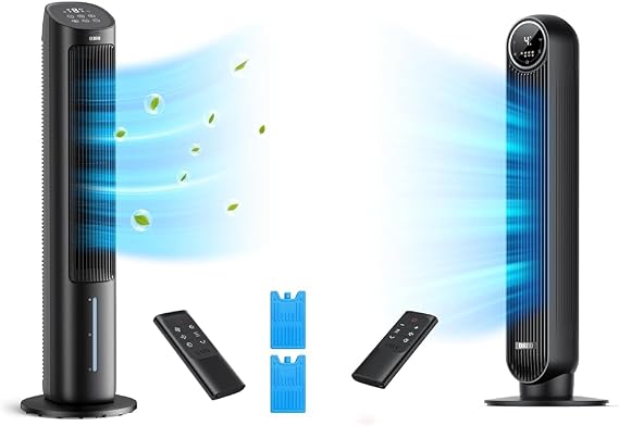 Dreo Tower Fans for Bedroom, 40" Evaporative Air Cooler and 25ft/s Velocity Quiet Oscillating Floor Fan with Remote Control