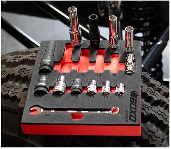 BOXO USA 10mm Socket and Wrench Rescue Kit - 13 Piece Set in Deep EVA Foam Tool Storage Solution - 1/4, 3/8 and 1/2 6-Point Chrome and 6-Point Impact Socket