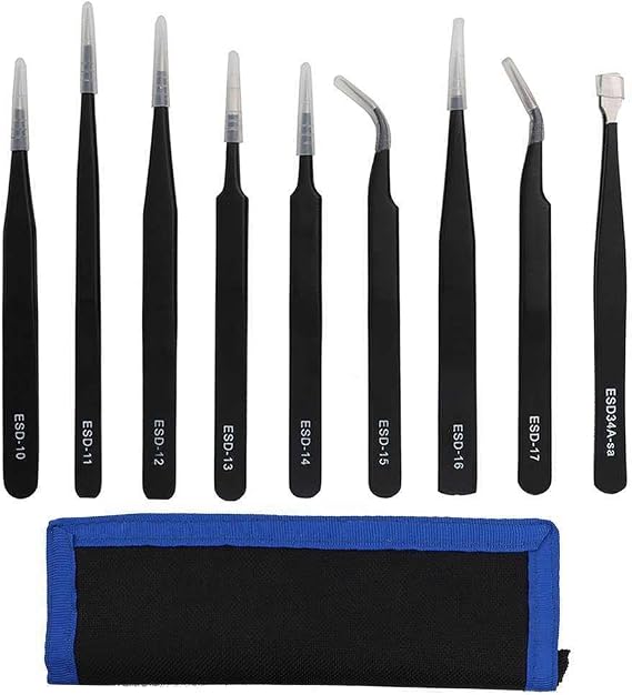 9 Piece Esd Antistatic Tweezers Set Phone Tablet Pc Ps Clock Repair Tweezers