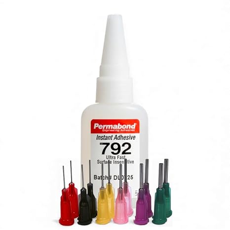 Permabond 792 Surface Insensitive Cyanoacrylate Adhesive, Clear, Low Viscosity, Fast Setting, Food Grade NSF S4 Certified, for Wood, Metals, Plastics (Glue Only, 1oz)