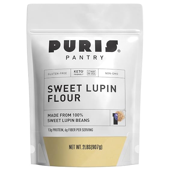 PURIS Sweet Lupin Flour- 2 lb Bag - Keto Friendly Flour Superfood - Lupin Flour for Baking - 100% Sweet Lupin Beans - Gluten Free - High Protein 13g per serving - Low Carb - 5g Net Carb - Non-GMO - Made in USA - Plant Based Vegan Protein