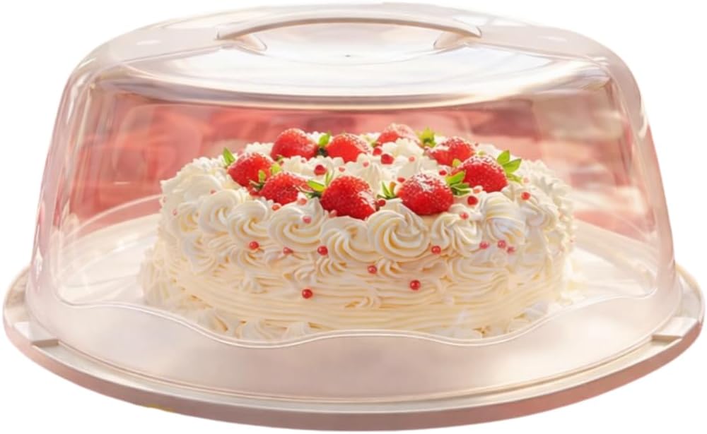 Büyük Boy, Geçmeli Kilitli, Kapaklı ve Kulplu Yaş Pasta, Kek Taşıyıcı, Yuvarlak Fanus, BPA İçermeyen Kek Fanusu, Börek, Çörek Saklama Kabı, Cupcake, Turta, Kurabiye Taşıma Kutusu Krem