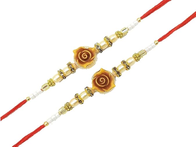 Rakhi for Brother Sister, Beautiful & Fancy Designer Raksha Bandhan Rakhi Gift for loving Brother/Sister, Friends & Father and Family. (Design 5- Flower Rose,Set of 2, Small)