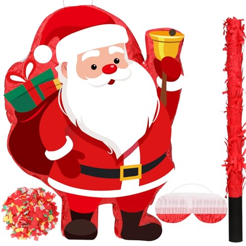 Christmas Santa Claus 16 Inch Mexican Piata With Stick Blindfold and Confetti Pack Xmas Birthday Holiday Party Piata Game Favor