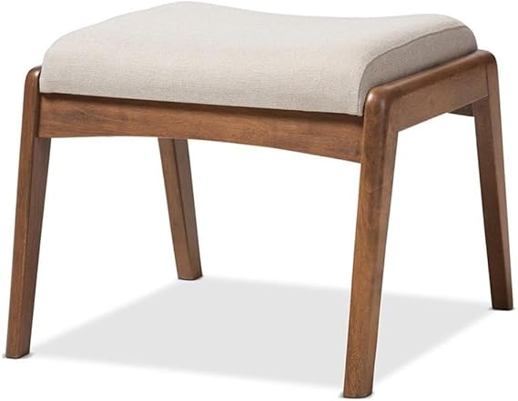 Baxton Studio Roxy Fabric Upholstered Ottoman in Light Beige and Walnut