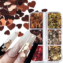 6 Grids 3D Heart Nail Art Stickers Love Nail Decals Valentine's Nail Glitter Sequins Gold Red Rose Gold Heart Nail Glitter Flakes Holographic Nail Design Heart Glitter Nail Art Decoration