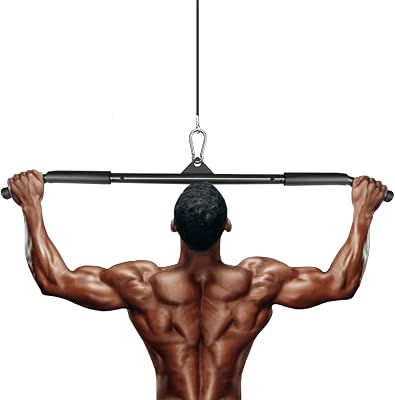 LAT Pulldown Bar Attachment for Pulley Cable Machine, Tricep Press Down Bar Low Row Functional Trainer Accessories with Rubber Handle for Home Gym Muscle Building Strength Workout