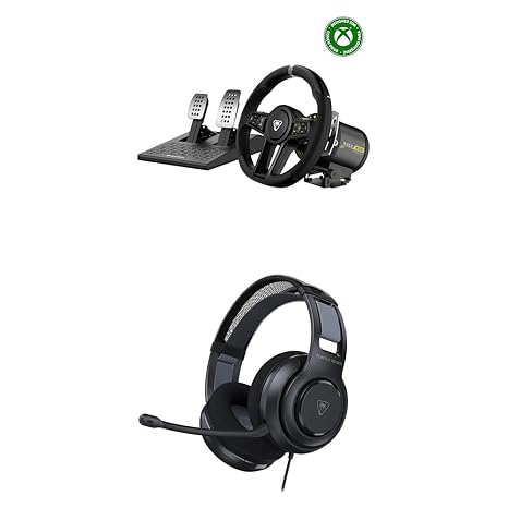 Bundle of Turtle Beach VelocityOne Race KD3 Direct Drive Force Feedback Racing Wheel & Pedals for Xbox PC + Atlas 200 Wired Multiplatform Gaming Headset for Xbox, PC w/ 3.5mm Wired Connection - Black