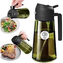 YARRAMATE 16oz/470ml Light-Blocking Dark Oil Sprayer for Cooking, 2 in 1 Olive Oil Dispenser Bottle for Kitchen, Premium Dark Green Glass Oil Bottle, Food-Grade Oil Mister for Air Fryer, BBQ (Black)