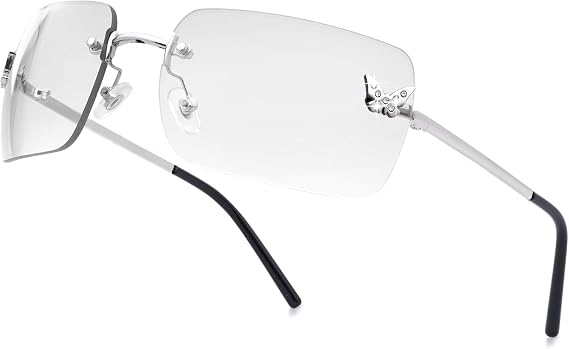 Y2K Rectangle Sunglasses for Women & Men - Rimless Tinted Lenses, UV400 Protection, Lightweight Comfort - Perfect for Driving & Street Fashion