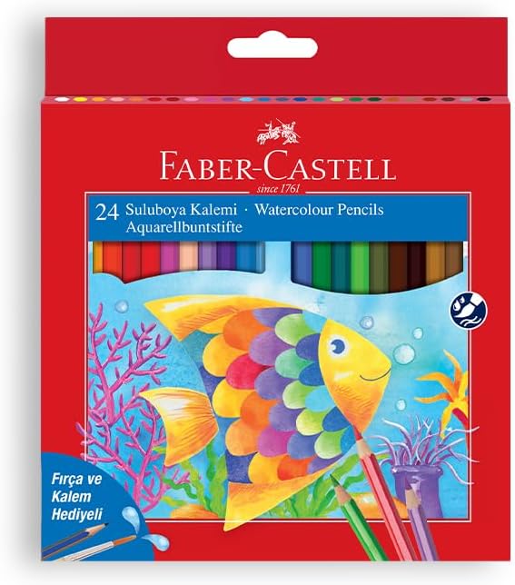 Faber-Castell Cardboard Box Aqueous Crayon Pen, 24 Colors, Water Soluble, Brush and Pen Gift, Creativity Supporting Crayon