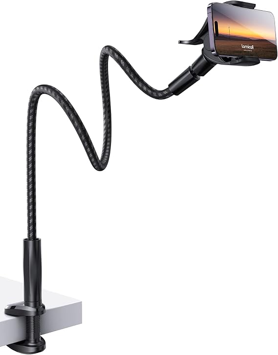 Lamicall Nylon Braided Gooseneck Phone Holder for Bed, 38" Overall Length | 360 Rotating Phone Clamp, Aluminum Core Flexible Arm, Stable Hands-Free Viewing for Bed, Desk, Headboard, Fits 4-7" Phones