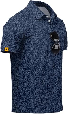 ZITY Mens Golf Polo Shirts Short Sleeve UPF 50 Performance Moisture Wicking Print Pattern Casual Collared Golf Shirt for Men