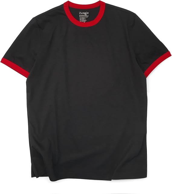 Ringer Tee Blank Short Sleeve Sports Performance Shirts for Men Crew Neck Triblend Tshirt(Black/Red,XXL)