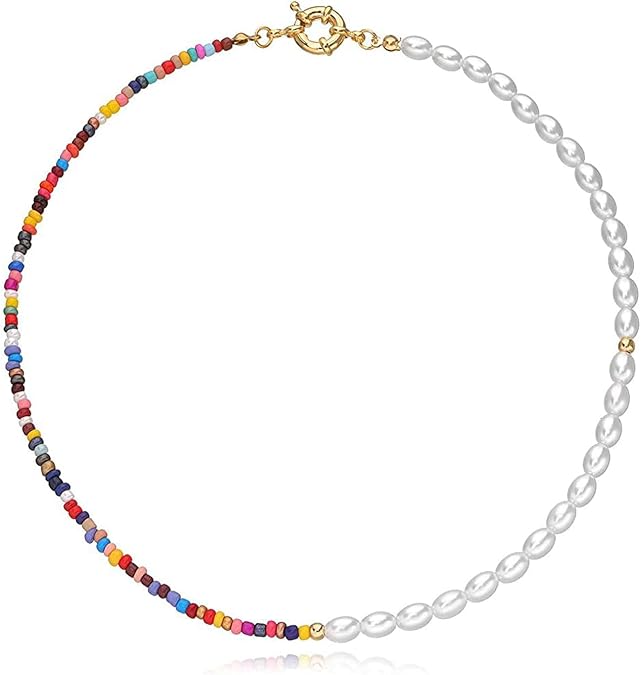Bohemian Bead Pearl Choker Necklace for Women,Fashion Handmade Colorful Seed Beaded Choker Jewelry for Teen Girls