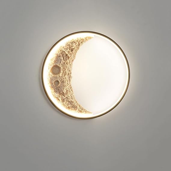 Sconce Black Round Ring Moon Wall Light Remote Control Dimmable 3000K-6000K Modern LED Wall Mounted Lamp, Indoor Ceiling Lighting Fixture for Living Room Hallway Stairs Foyer(Color:3000K,Size:60cm)