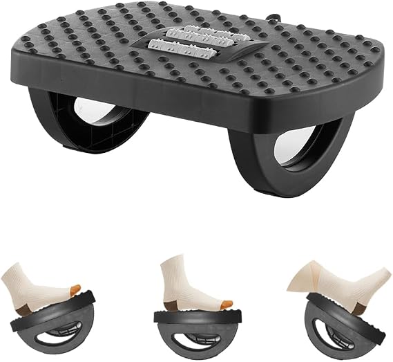 CasaZenith Under Desk Footrest, Foot Rest for Under Desk at Work, Ergonomic Foot Stool for Office Desks, Small Rocking Footrest with Massage Roller&Portable Handle, Leg Rest, 13" L x 9.2" W x 4.7" H