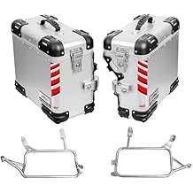 Motorcycle Aluminum Alloy Case Parts TIBET-B Side Case Standard Motorcycle Waterproof Aluminum Alloy Side Case Box Set, Motorcycle Accessories With Safety Lock,Bracket And Plate (Silver, L35L+R28L)