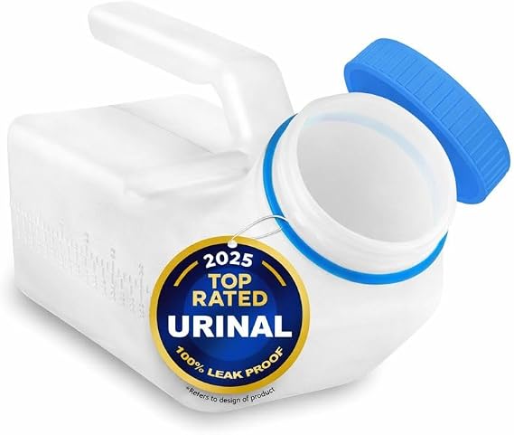 Male Urine Bottle (35 oz), Portable Urinals for Men Spill Proof Nighttime, Pee Bottles for Men with Screw-On Lid, Travel Urinals for Seniors with Easy-to-Read Measurement Lines