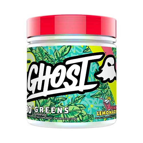 GHOST Greens Powder, Pink Lemonade - 30 Servings - 19 Superfood Greens & Reds Powder, Fruits, Vegetables, Spirulina, Chlorella, Prebiotics, 10 Billion CFU Probiotic & Digestive Enzymes - Gluten-Free