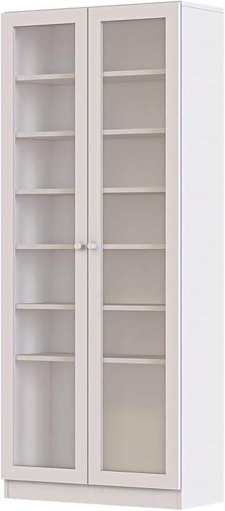 KTP211-C-Beyaz 6 Raflı Camlı Kitaplık