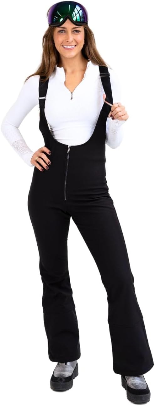 Verta Womens Pemium Snow Ski Bib Black Flare Ski Suit Snowboard Overalls Winter Fashionable Cute Sports Style Woman