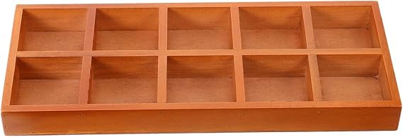 TEHAUX Wooden Storage Box 10 Compartment Box Rectangular Desktop Storage Container with Dividers Open- Organizer Tray for Office Home School Classroom 13.58 X 5.51 X 1.25 in
