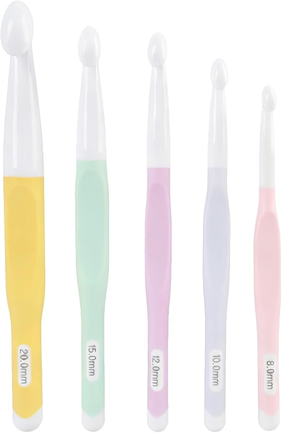 5 Pcs Large Crochet Hook Set with Ergonomic Design, Tulip Style Needles 20mm, 15mm, 12mm, 10mm, 8mm, Large Knitting Needles for Chunky Yarn, Gift Set