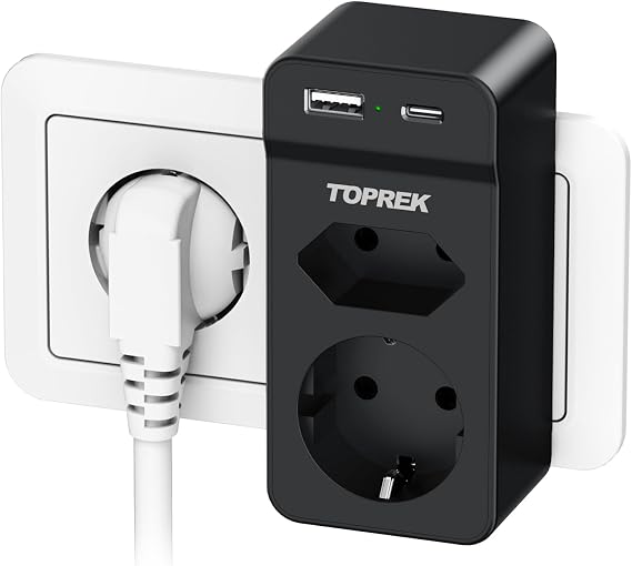 TOPREK Double Plug for Socket Multiple Plug Without Cable with USB C