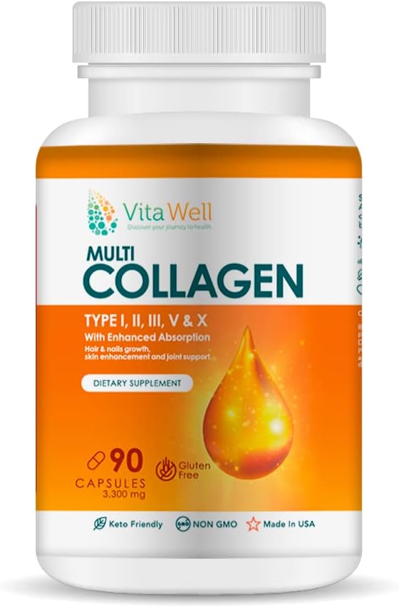 Multi CollagenType I,II,III, V & X 90 Capsules, Keto Friendly, Non GMO, Gluten Free, Healthy Hair Skin and Nails