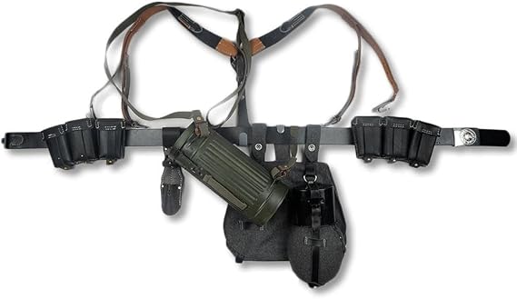WWII German K98 Leather Equipment Set Retro Outdoor Combat Black Carrying Gear Replica WW2 Soldier 98K Items, Black, Outdoor