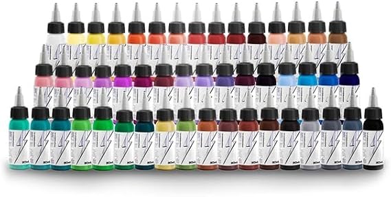 Electric Ink Easy Glow Tattoo Ink Set, 50 Colors, 15ml Bottles, Variable Color Kit, Training and Fake Skin Application