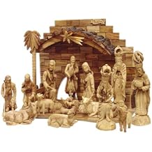 Large Nativity Set Intricately Hand Carved from Olive Wood from The Holy Land