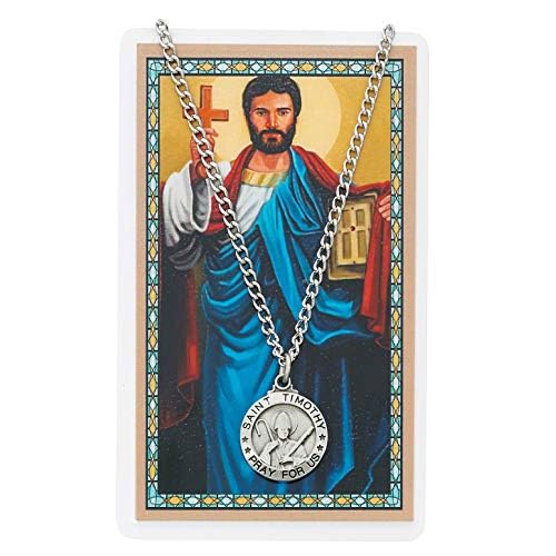 St Timothy Prayer Card With Medal Christian Pendant Charm Patron Saint Catholic