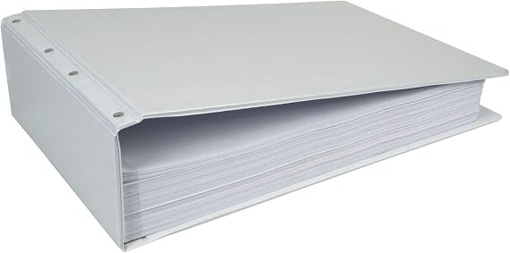 11x17 Binder, Vinyl Fixed 3-Post Landscape Document Organizer. 4in Large White Portfolio Art Folder with Display Pocket for Artwork Storage, Business Presentations, and Tabloid Size Organization