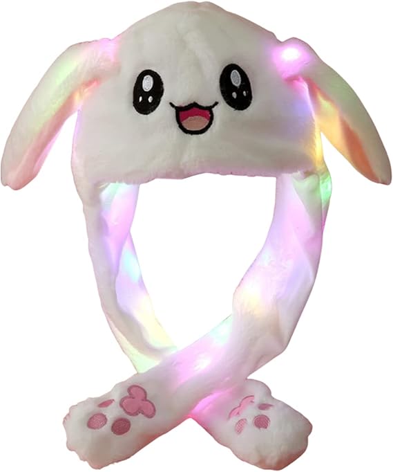LED Plush Hat with Removable Ears Cute Claws Airbag Cap Cosplay Accessory for Boys/Girls (White Rabbit, One Size)