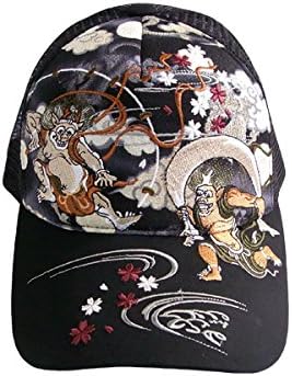 RP29 Japanese Pattern Embroidery Cap Embroidered Japanese Pattern Hat, Fushin and Thunder God Pattern, Japanese Pattern, Cap, Japanese Pattern, Embroidered Mesh Cap, Tangled Soul Sword Musume