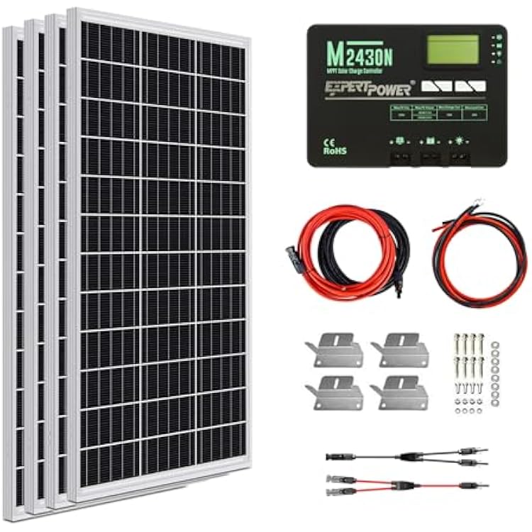 ExpertPower 400W 12V Solar Panel Kit | 400W Mono Rigid Solar Panels, 30A MPPT Solar Charge Controller | RV, Trailer, Camper, Marine, Off Grid, Solar Projects