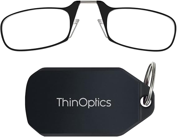ThinOptics Keychain Case and Readers Rectangular Reading Glasses, Black, 44 mm + 2.5 dioptre