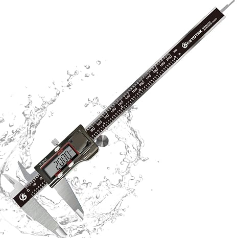 KETOTEK 8 Inch Digital Caliper Measuring Tool, Stainless Steel Micrometer | Vernier Caliper with Inch/Metric Conversion, LCD Screen Auto-Off & IP54 Splash Proof for DIY & 3D Printing
