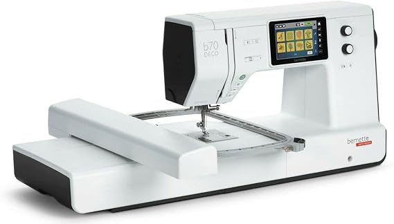 Bernette B70 Deco Sewing Machine with Embroidery Kit, 5-inch LCD Display, 208 Motifs, 3 Hoops, Bobbins, Needles, Threader, Extension Table, LED Light, Professional Presser Foot, for Quilting Projects