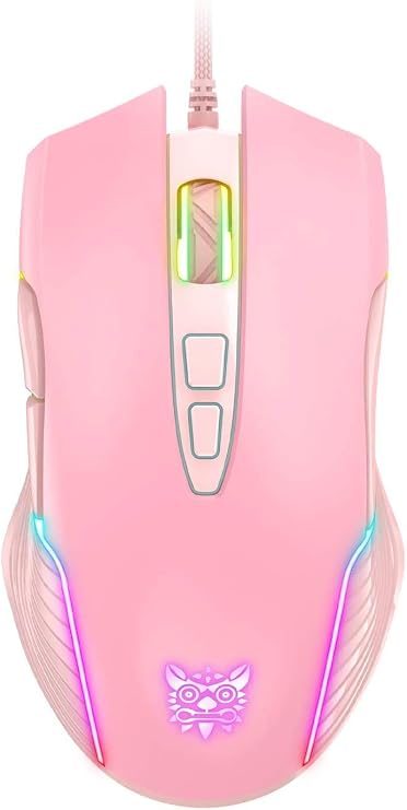 RGB Gaming Mouse Wired, 6400 DPI & 7 Buttons, Pink