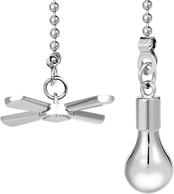 Ceiling Fan Pull Chain Ornaments, 13.6 Inches Fan Pulls Extension Chains Set, Decorative Metal Light Bulb and Fan Cord, Ultra Long 3mm Diameter Beaded Ball Pull Chains for Lamp