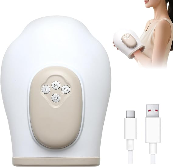 Professional Electric Hand Massager with Heat Compression, 3 Massage Modes, White, Pain Relief Therapy Device, USB Rechargeable