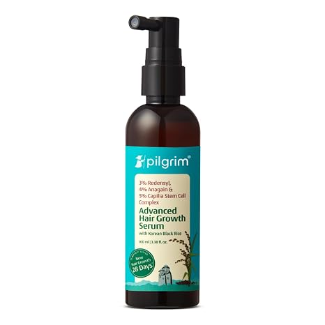 Pilgrim Redensyl Fortgeschrittenes Serum für Haarwuchs mit 3% + Anagain 4% (100 ml) mit koreanischem schwarzem Reis kontrolliert Haarausfall fördert Haarwuchs erhöht die Dichte der Haare