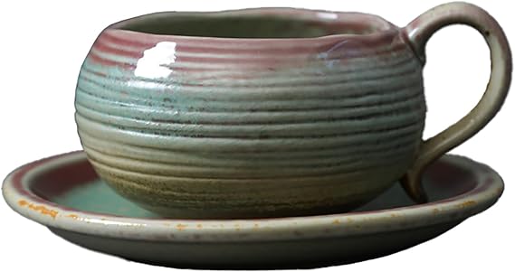 Handcrafted Ceramic Coffee Cup and Saucer Set, 5 oz Porcelain Espresso Cups, Multicolor Espresso Mug, Green